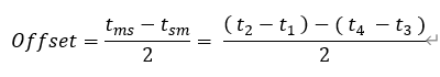 offset=(t_ms-t_sm)/2=
(( t_2-t_1
)-( t_4
-t_3
))/2