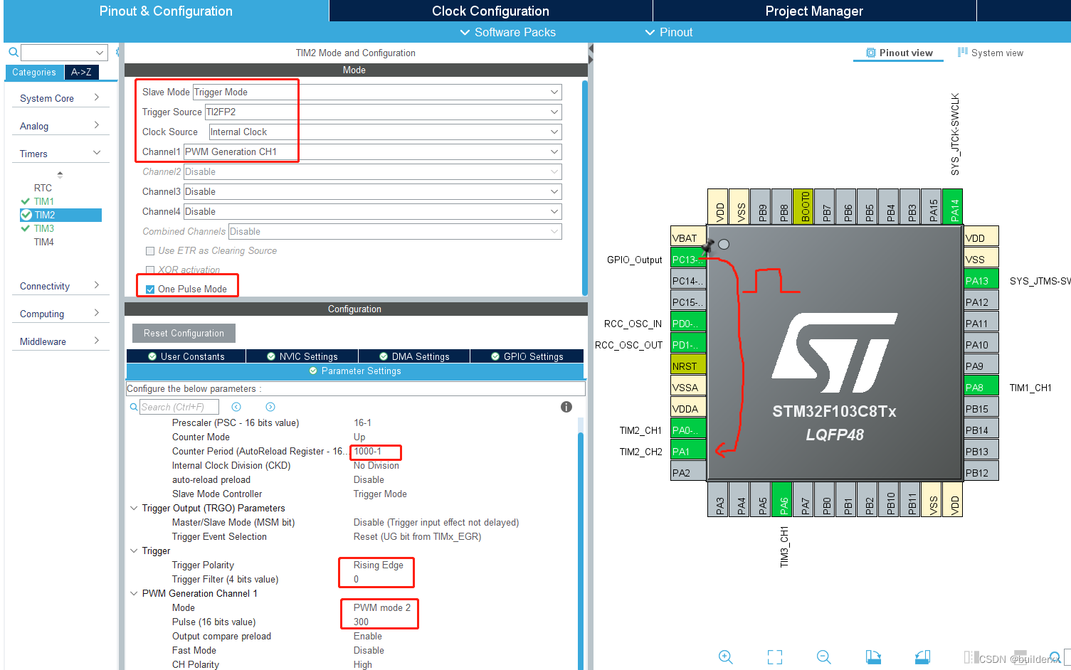 触发从模式+单脉冲