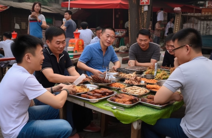 烧烤聚餐 (图片来源:ai合成) 烧烤聚餐