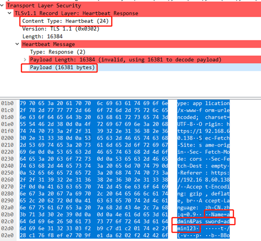 心跳检测报文因心脏滴血漏洞泄露的数据