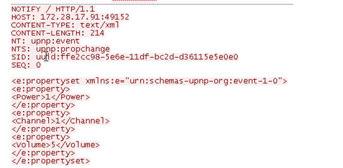 设备返回的tvcontrol服务的事件通知信息