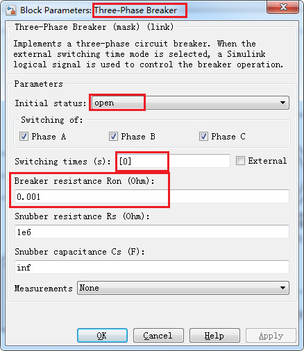 图5 断路器参数设置