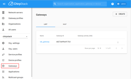 LoRaWAN® Network Server,Web界面首页,查看已添加网关