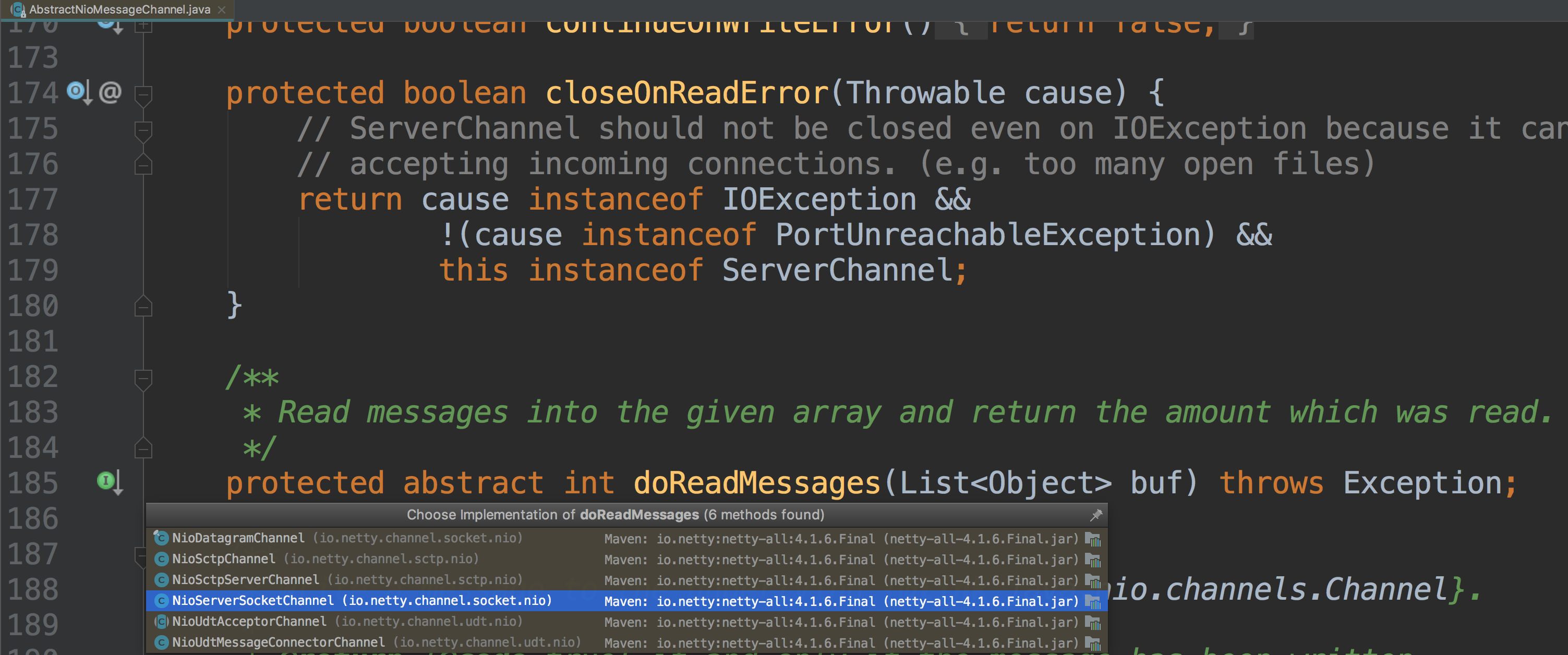AbstractNioMessageChannel#doReadMessages