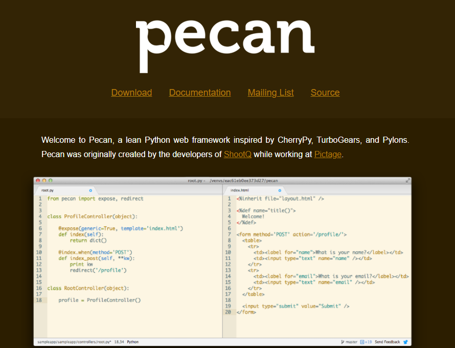 Pecan web framework