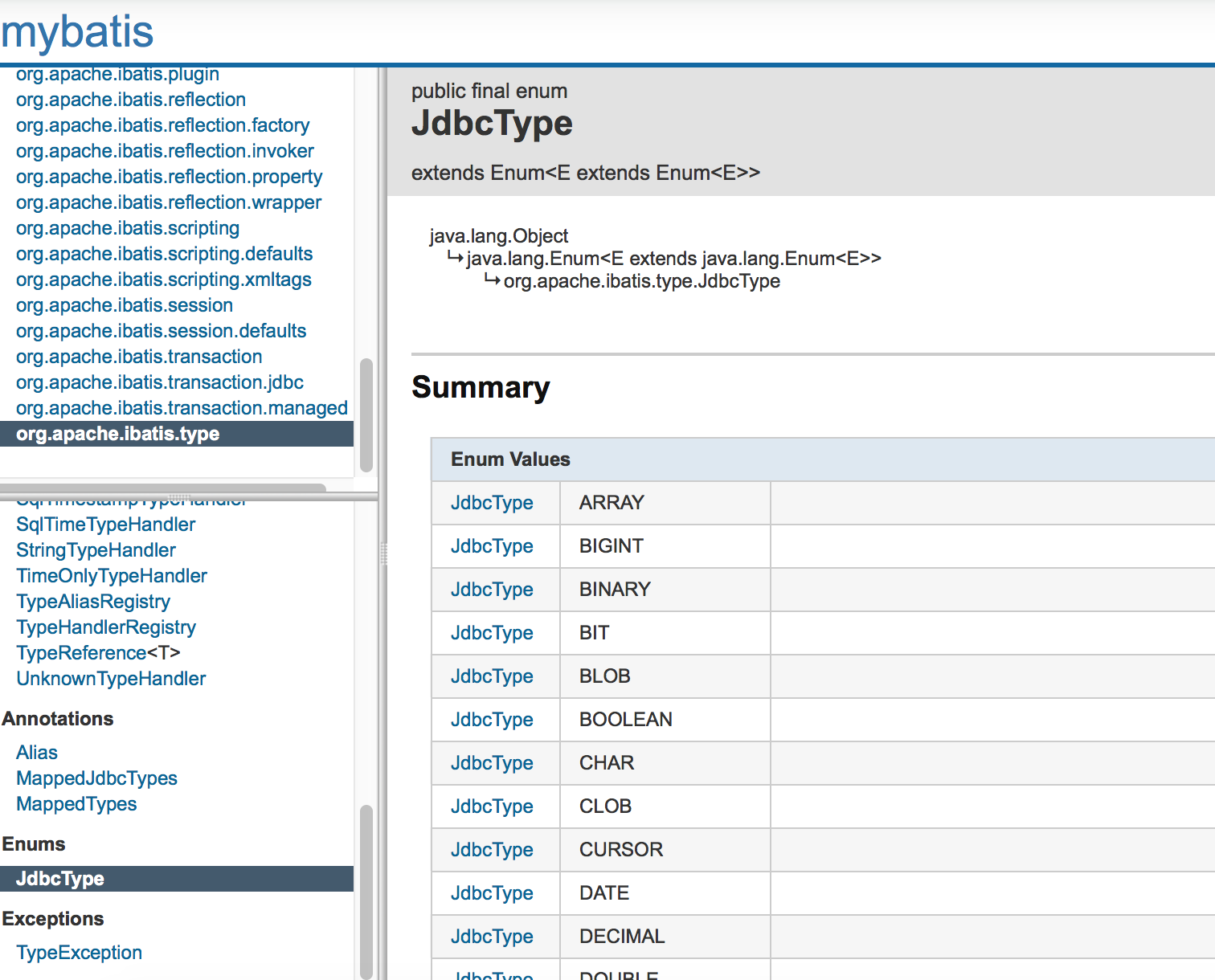Mybatis JdbcType官方文档