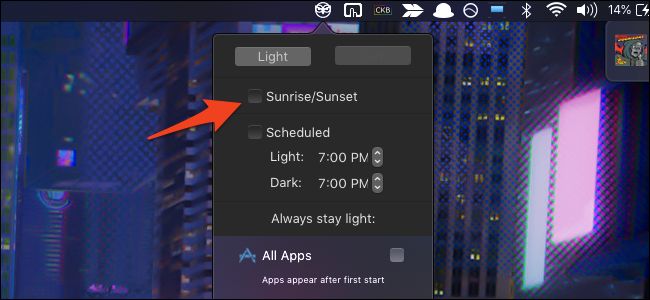 NightOwl automatic dark mode settings