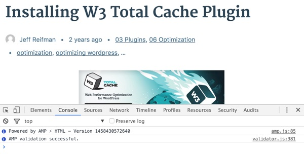 WordPress的AMP-JavaScript控制台显示AMP页面，无错误