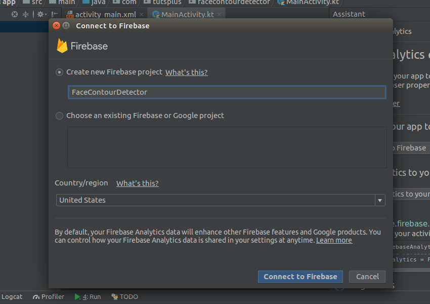 Connect to Firebase dialog