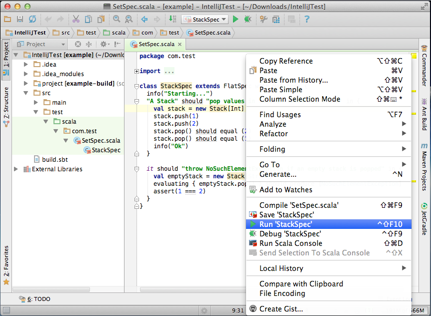 IntelliJ运行ScalaTest