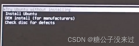 Ubuntu的安装初始界面，温馨提示：字体可能会比较小