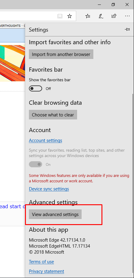 Microsoft Edge Advanced Settings
