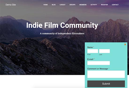Slide out contact form preview