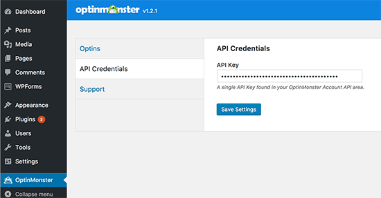 OptinMonster API key