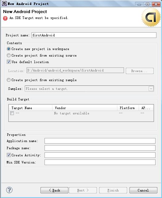 New Android Project 异常界面
