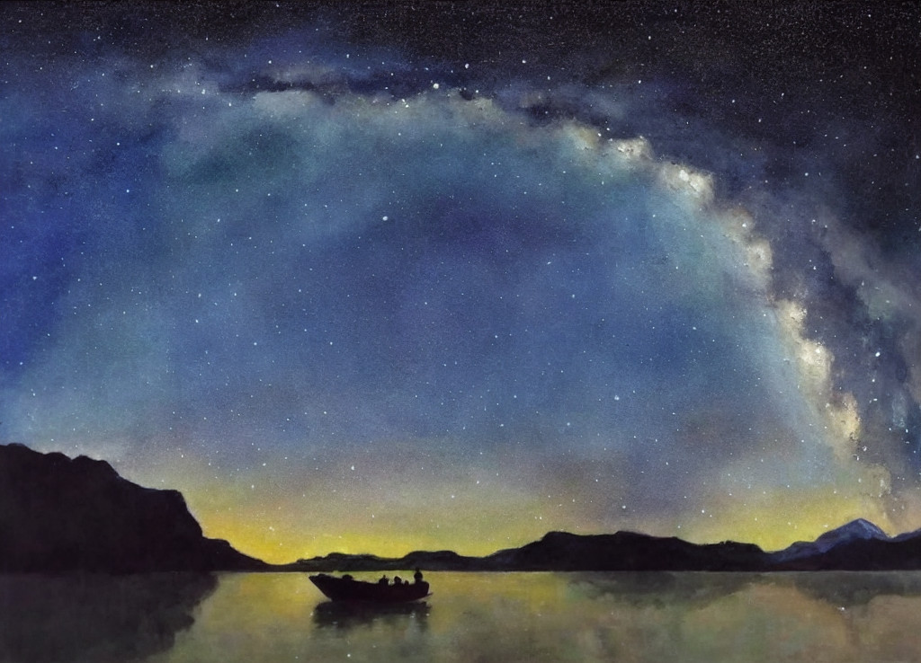 AI 生成 “醉里不知天在水,满船清梦压星河”