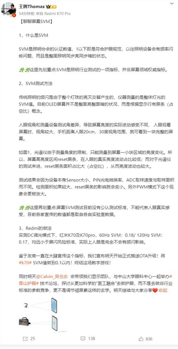 redmi k70系列宣布明天ota升级！手机屏幕频闪更低更护眼