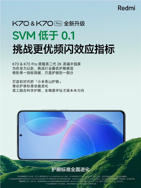redmi k70/k70 pro ota升级发布！屏幕频闪比友商更低