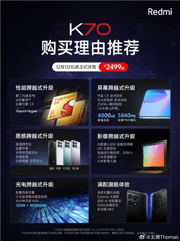 成了！redmi k70系列14天销量破100万台：史上最强k系列