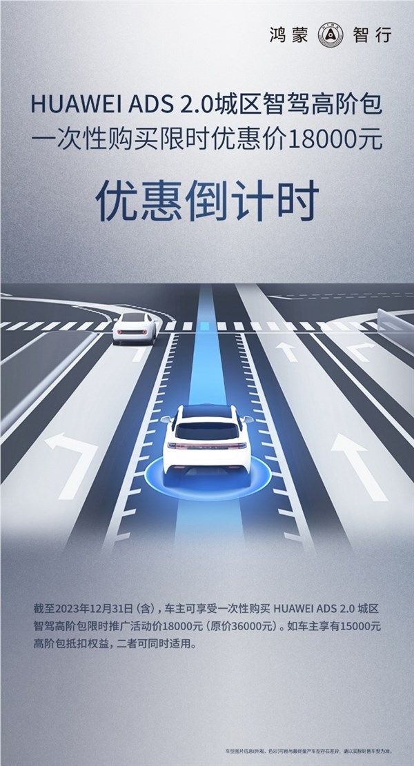问界:华为ads 2.0城区高阶包1.8万元优惠即将结束