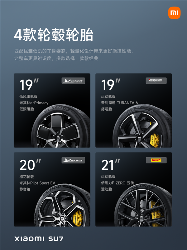 小米su7登场：四款轮毂可选 最大21寸