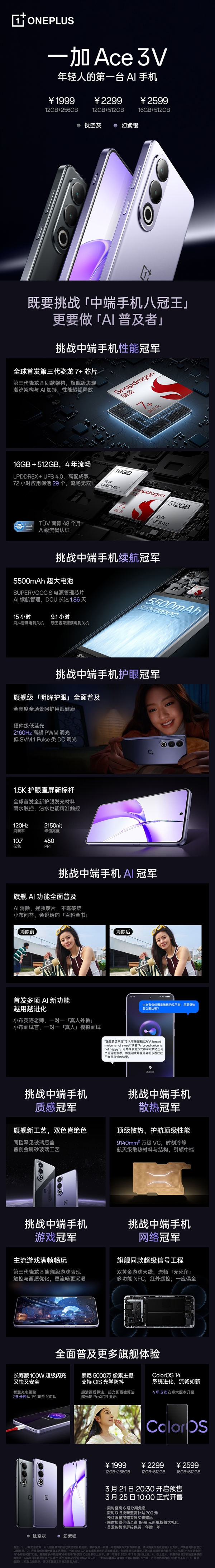 同档性能王者！一图读懂一加ace 3v：1999元起