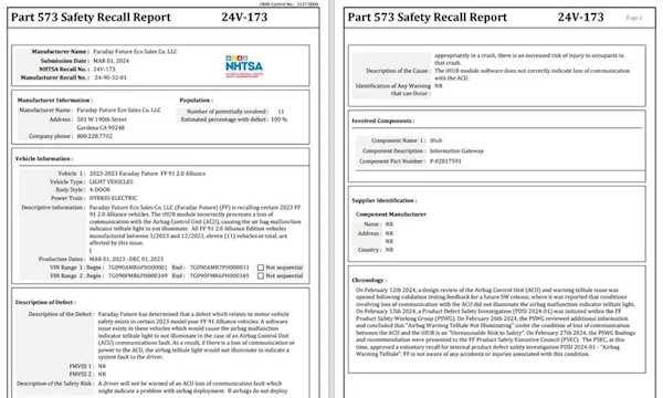 气囊存在问题：贾跃亭11台ff91已通过ota完成召回