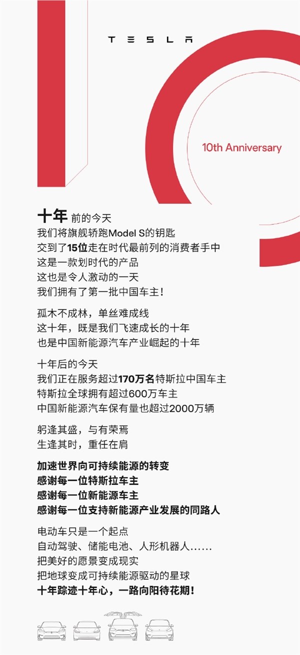 感谢每位车主!特斯拉入华十年:车主数量从15到170万 李想、李斌等都在其中