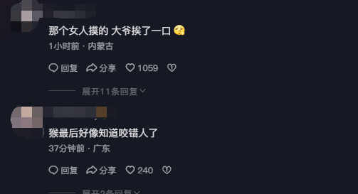 大妈摸猴子屁股致旁边大爷被咬伤引热议 网友:大爷扛下所有