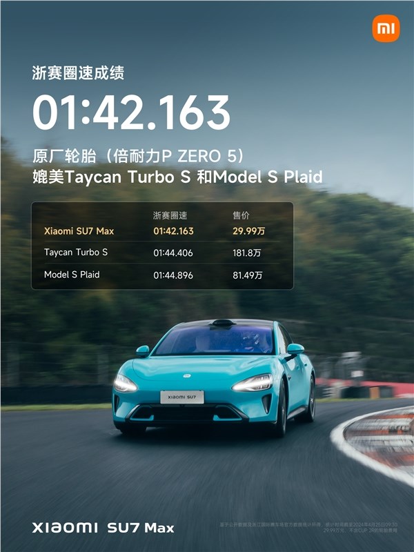 最快中国车！小米su7浙赛圈速出炉：超越保时捷taycan