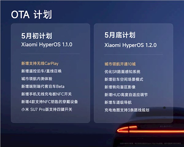 小米su7计划5月初推送首次ota:无线carplay将上线!iphone用户最优选