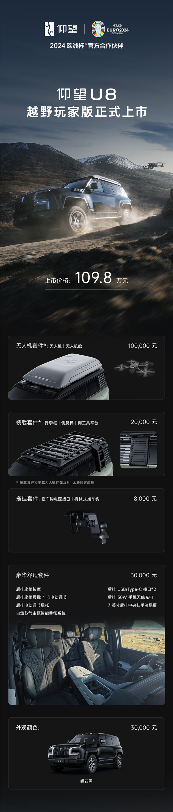 109.8万起 比亚迪仰望u8越野玩家版上市:可选装车载无人机