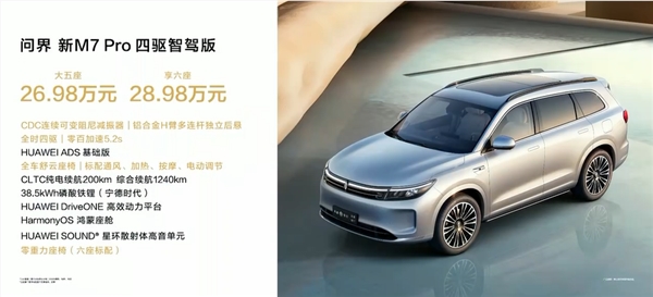 24.98万起 问界新m7 pro正式上市:首款华为视觉智驾suv来了