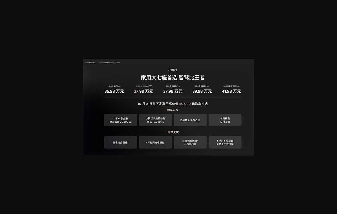 国产纯电mpv销冠！小鹏x9 610长续航max版发布：37.89万元