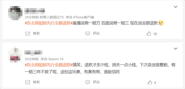 网红东北雨姐回应红薯粉条质疑:先行全额退款