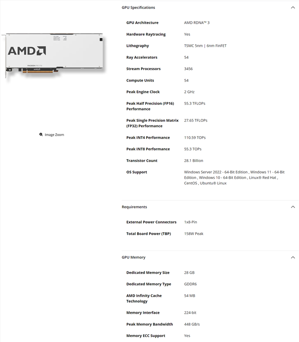 28gb大显存!amd发布radeon pro v710显卡:rx 7700 xt同款navi 32核心