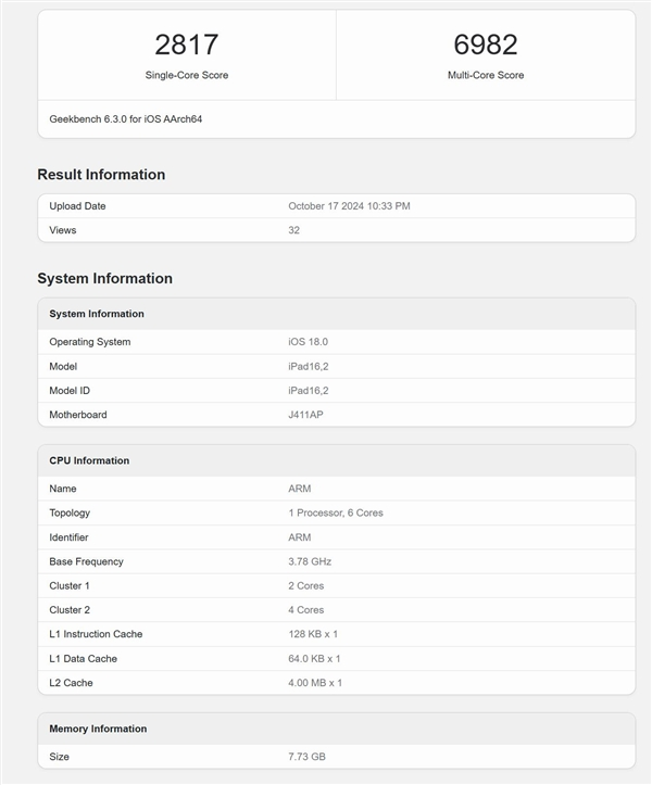苹果ipad mini 7平板跑分曝光：提升30%以上