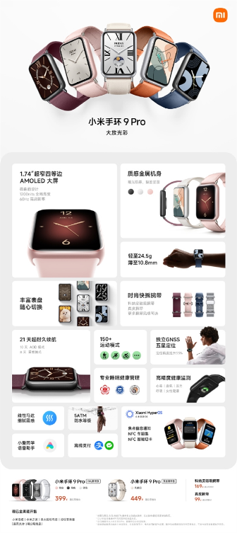 399元起!小米手环9 pro发布:超窄四等边大屏 首次金属