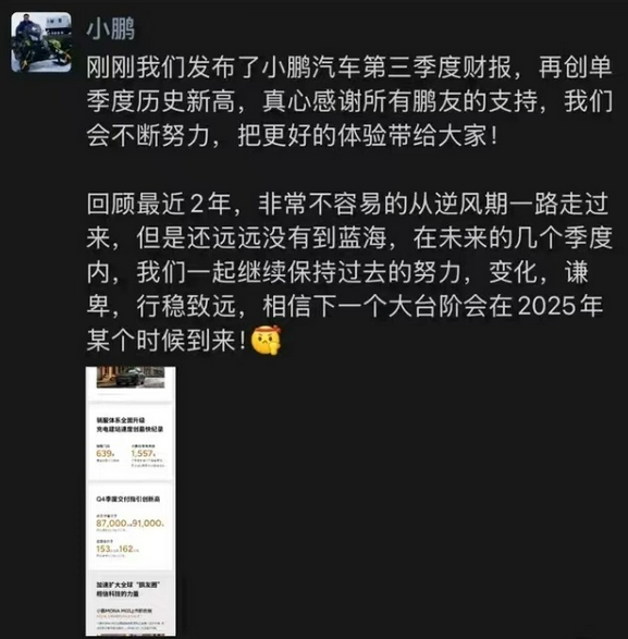 小鹏发布史上最强财报
何小鹏：要保持谦卑继续努力