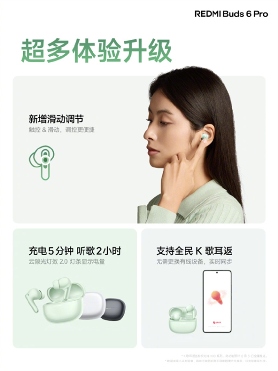 399元!redmi buds 6 pro发布:首发罕见圈瓷同轴三单元