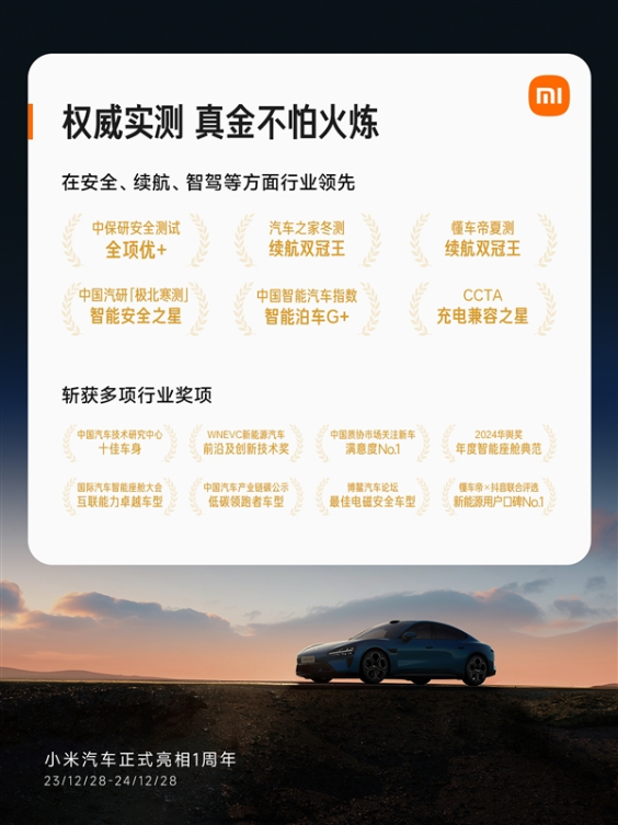 小米su7交付提前完成年度目标：累计智驾里程已突破1亿公里