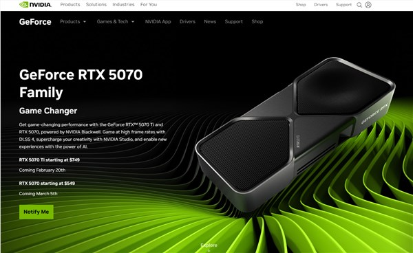 英伟达宣布rtx 5070显卡延期上市：从2月跳票至3月5日