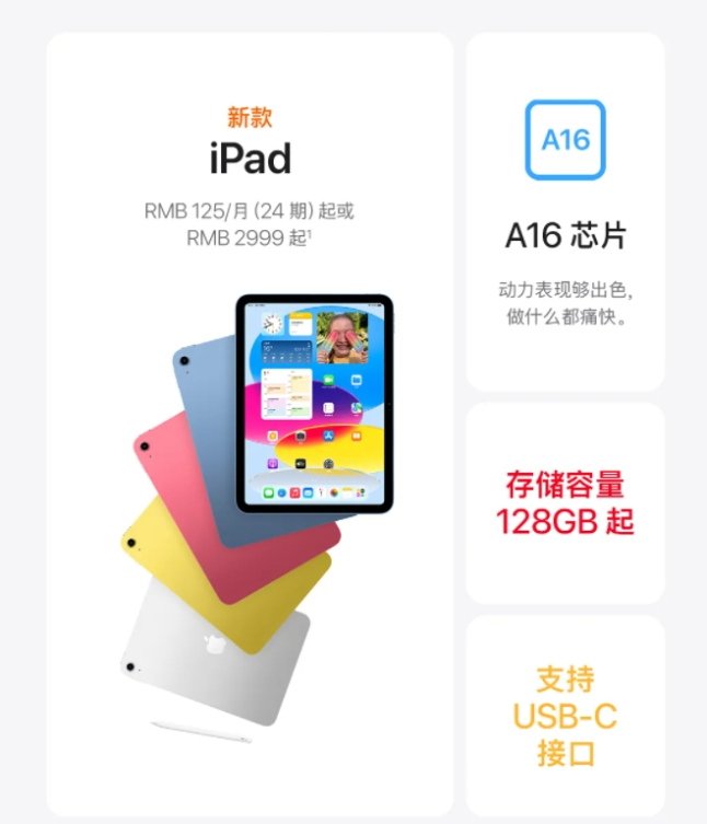 iPad11售价2999元起 iPad的A16芯片为缩水版
