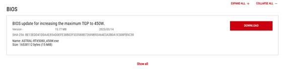 华硕推出新BIOS：ROG夜神RTX 5080 TGP功耗提升至450W！