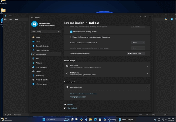 微软测试Win11实用功能！任务栏图标可缩小