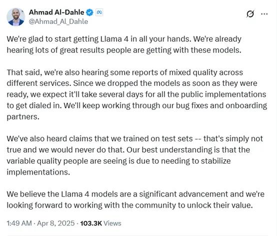 反击DeepSeek失败！Llama 4效果不好，Meta承认有问题