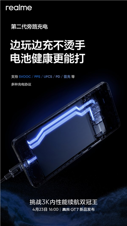 边玩边充不烫手！真我GT7支持第二代旁路充电