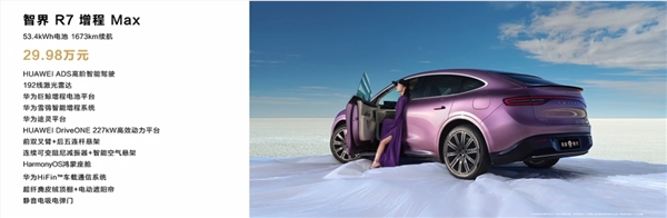 53.4度大电池续航1673公里！智界R7增程版上市：29.98万起