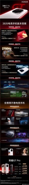 性能最激进的安卓手机！一图了解荣耀GT Pro：3199元起