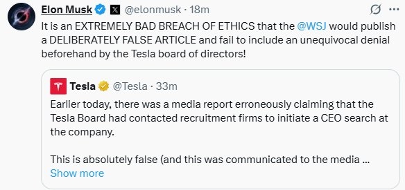 马斯克怒怼特斯拉换帅报道：蓄意造假、严重违反职业道德！